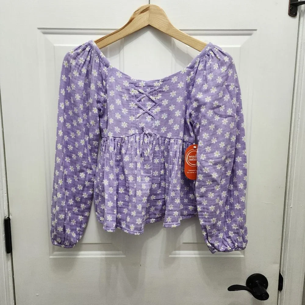 NWT Wonder Nation Girls Double Cloth Lace-Up Top Size L (10-12)